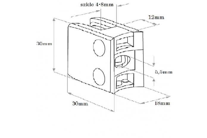 Uchwyt do szkła 30x30 mm do rury Ø 42,4 mm szlif (STAL 304)
