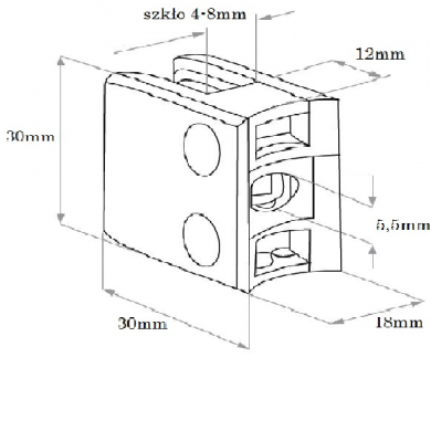 Uchwyt do szkła 30x30 mm do rury Ø 42,4 mm szlif (STAL 304)
