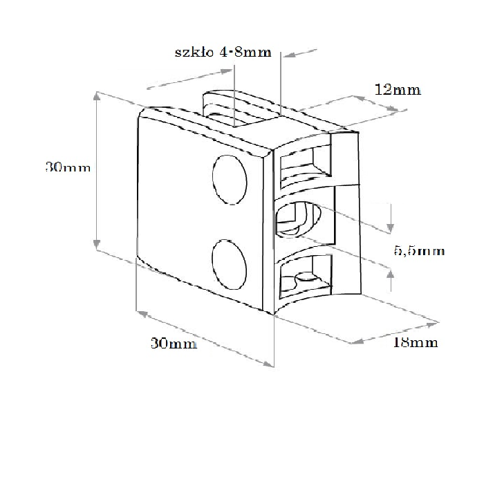 Uchwyt do szkła 30x30 mm do rury Ø 42,4 mm szlif (STAL 304)