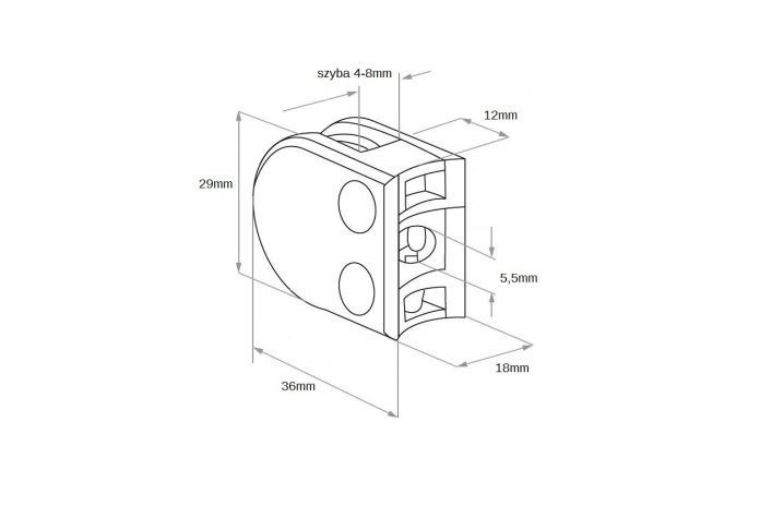Uchwyt do szkła 29x36 mm do rury Ø 42,4 mm szlif (STAL 304)