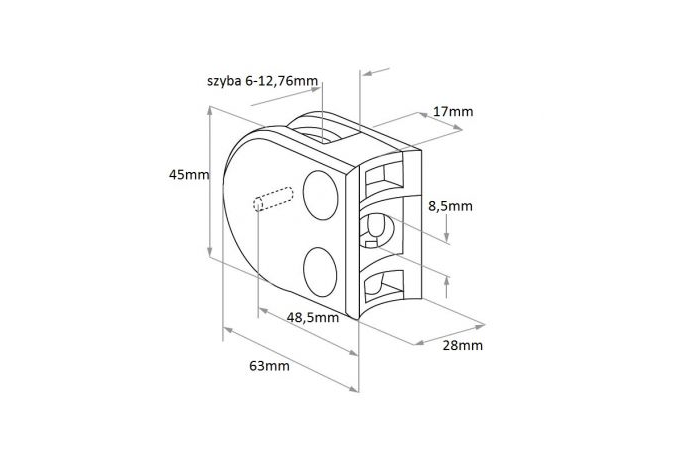 Uchwyt do szkła 45x63 mm do rury Ø42,4 mm (ZAMAK)
