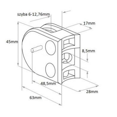 Uchwyt do szkła 45x63 mm do rury Ø42,4 mm (ZAMAK)
