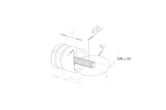 Uchwyt punktowy Ø 30/15 mm do rury Ø 42,4 mm szlif