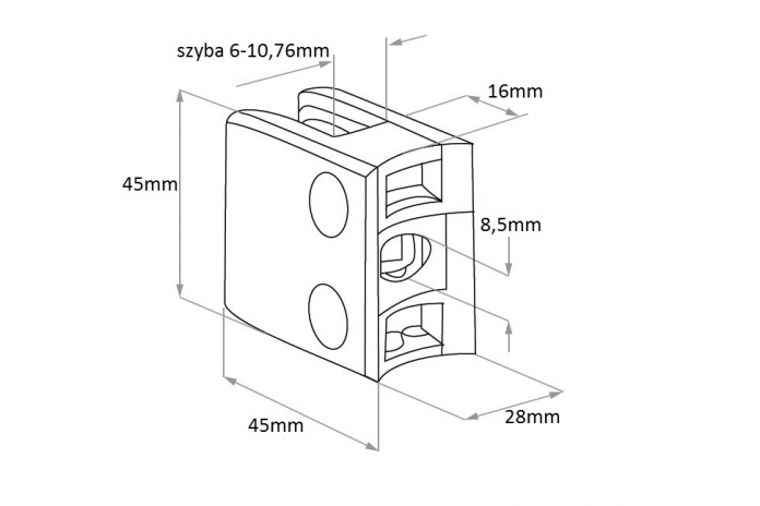 Uchwyt do szkła 45x45 mm do rury Ø 42,4 mm szlif (STAL 316)