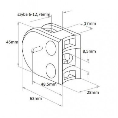 Uchwyt do szkła 45x63 mm do rury Ø 48,3 mm szlif  (STAL 316)