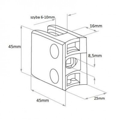 Uchwyt do szkła 45x45 mm do rury Ø 50,8 mm poler (STAL 304)