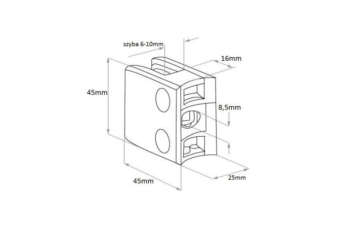 Uchwyt do szkła 45x45 mm do rury Ø 42,4 mm poler (STAL 304)