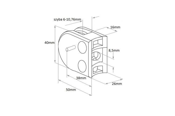 Uchwyt do szkła 40x50 mm do rury Ø 48,3 mm poler (STAL 304)