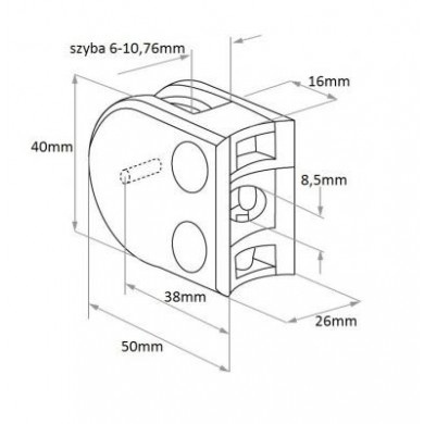 Uchwyt do szkła 40x50 mm do rury Ø 48,3 mm poler (STAL 304)