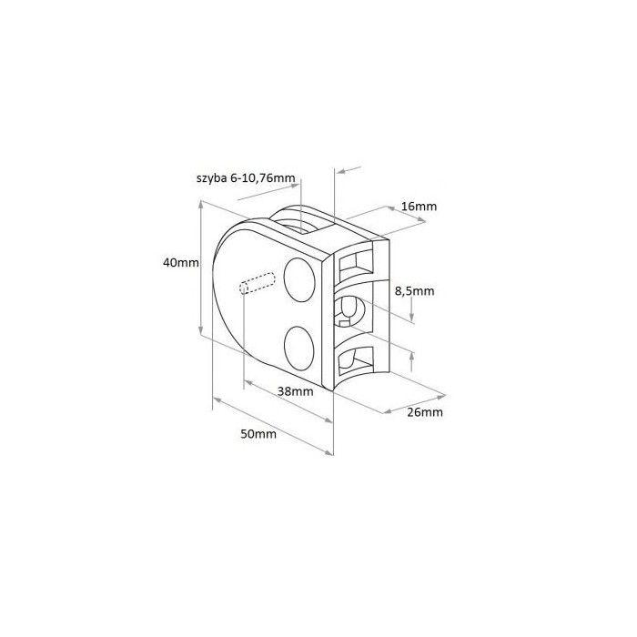 Uchwyt do szkła 40x50 mm do rury Ø 48,3 mm poler (STAL 304)