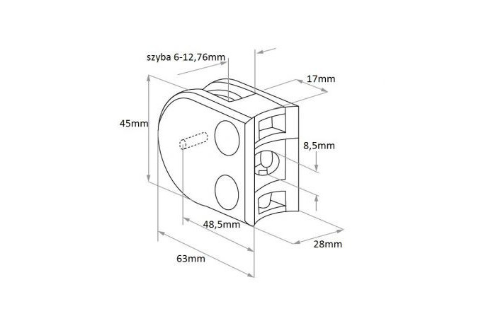 Uchwyt do szkła 45x63 mm do rury Ø 50,8 mm poler (STAL 304)