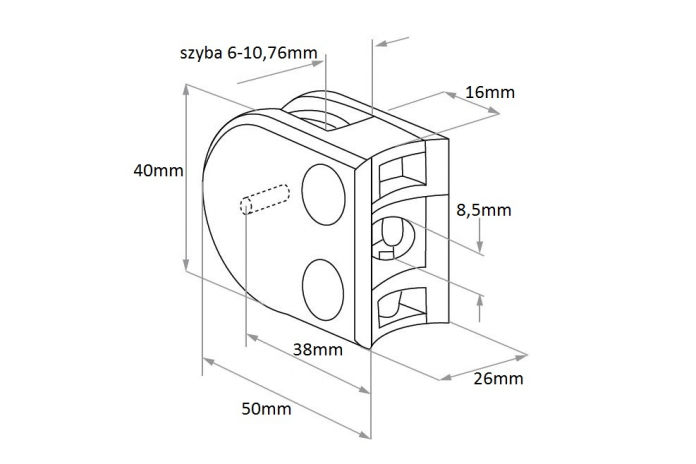 Uchwyt do szkła 40x50 mm do rury Ø 50,8 mm poler (STAL 304)