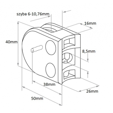 Uchwyt do szkła 40x50 mm do rury Ø 50,8 mm poler (STAL 304)