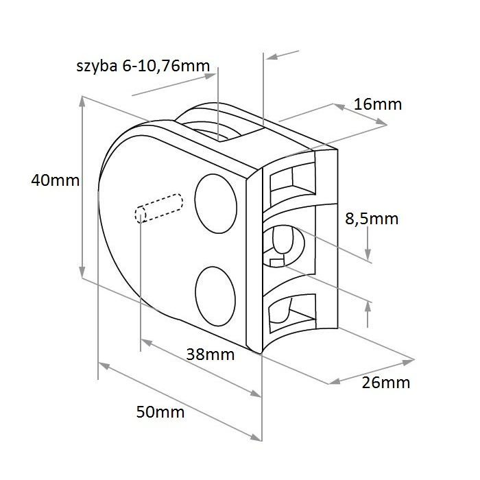 Uchwyt do szkła 40x50 mm do rury Ø 33,7 mm poler (STAL 304)