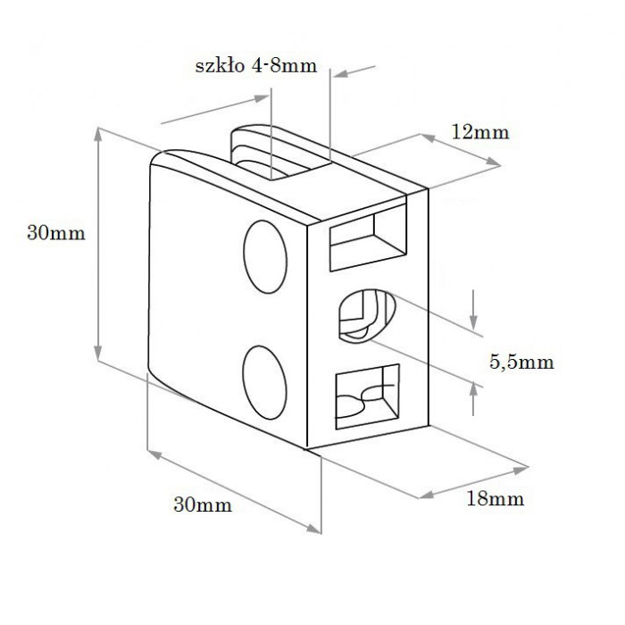 Uchwyt do szkła 30x30 mm do powierzchni płaskiej poler STAL 304)