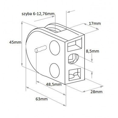 Uchwyt do szkła 45x63 mm do pow. płaskiej szlif (STAL 304)