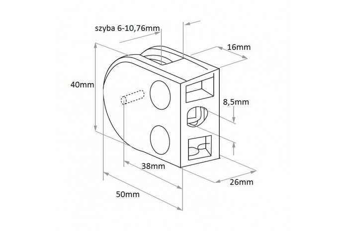 Uchwyt do szkła 40x50 mm do pow. płaskiej surowy (ZAMAK)
