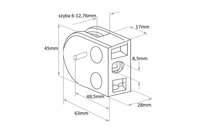 Uchwyt do szkła 45x63 mm do pow. płaskiej szlif (STAL 316)