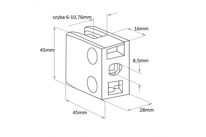 Uchwyt do szkła 45x45 mm do pow. płaskiej szlif (STAL 316)