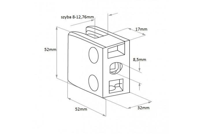 Uchwyt do szkła 52x52 mm do pow. płaskiej szlif + stopka, blaszka zabezpieczająca (STAL 316)