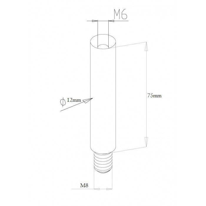 Podpora poręczy/pręt Ø 12x75 mm gwint M6/M8 stała szlif