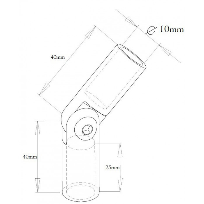 Kolano przegubowe, regulowane wklejane na rurę Ø 10 mm szlif