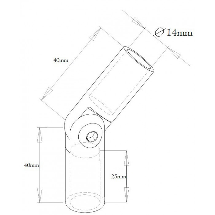 Kolano przegubowe, regulowane wklejane na rurę Ø 14 mm szlif