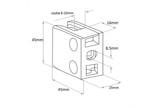 Uchwyt do szkła 45x45 mm do pow. płaskiej poler + stopka, blaszka (STAL 304)