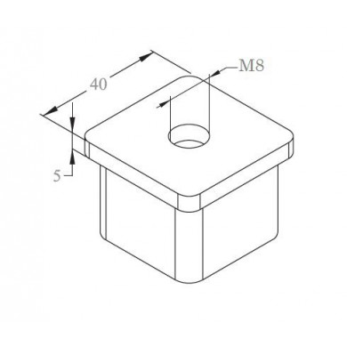 Zaślepka z gwintem M8 wklejana w profil 40x40x2 mm szlif stal 316