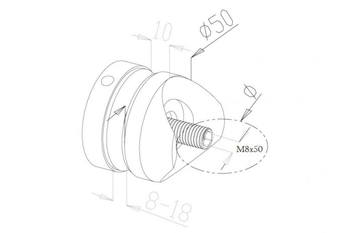 Uchwyt punktowy Ø 50/10 mm do rury Ø 42,4 mm szlif