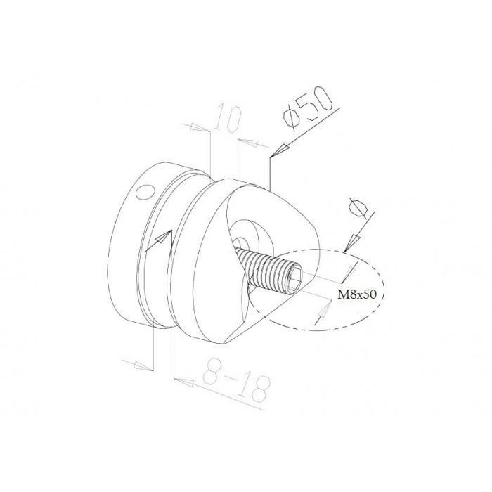 Uchwyt punktowy Ø 50/10 mm do rury Ø 42,4 mm szlif