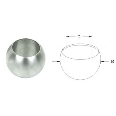 Kula, zaślepka wklejana na rurę Ø 16 mm szlif