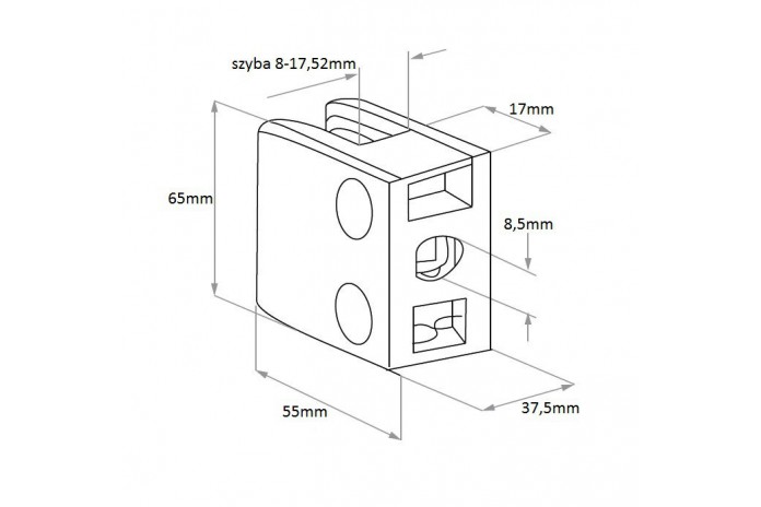 Uchwyt do szkła 65x55 mm do rury Ø 48,3 szlif + stopka, blaszka (STAL 304)