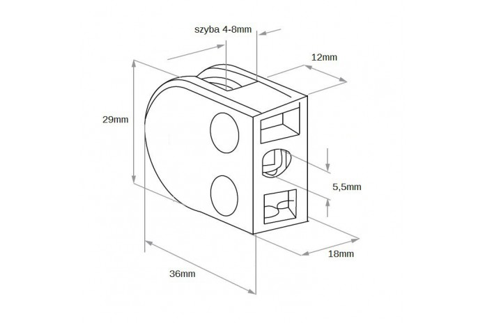 Uchwyt do szkła 29x36 mm do powierzchni płaskiej szlif (STAL 304)