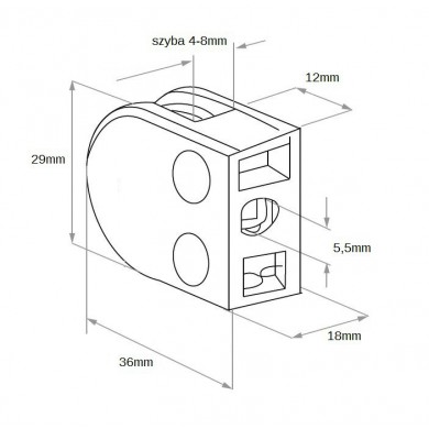 Uchwyt do szkła 29x36 mm do powierzchni płaskiej szlif (STAL 304)