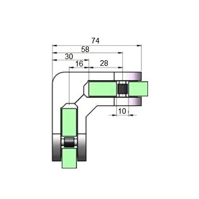 Uchwyt do szkła 45x74x74 mm łączący narożny szlif (STAL 316)