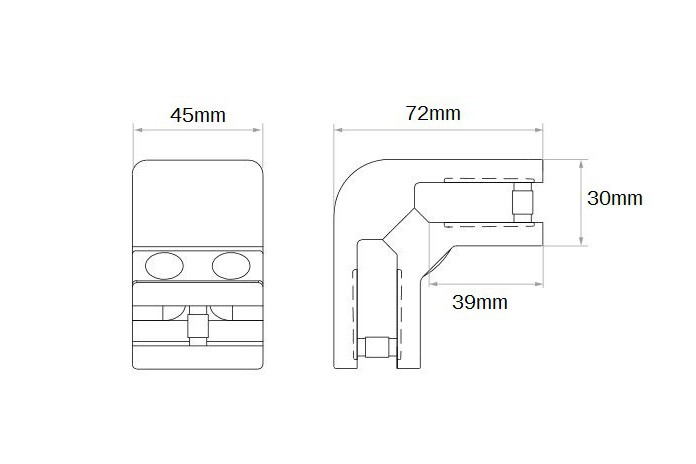 Uchwyt do szkła 45x72x72 mm łączący szlif (STAL 304)
