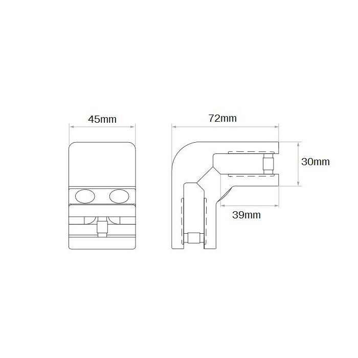 Uchwyt do szkła 45x72x72 mm łączący szlif (STAL 304)