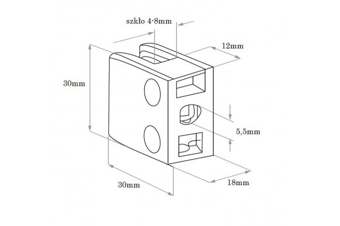 Uchwyt do szkła 30x30 mm do powierzchni płaskiej szlif (STAL 304)