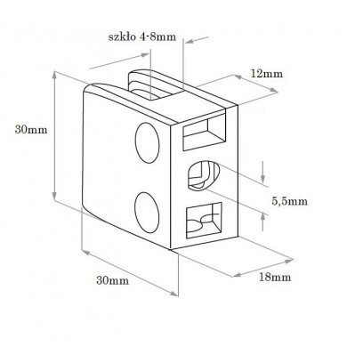 Uchwyt do szkła 30x30 mm do powierzchni płaskiej szlif (STAL 304)